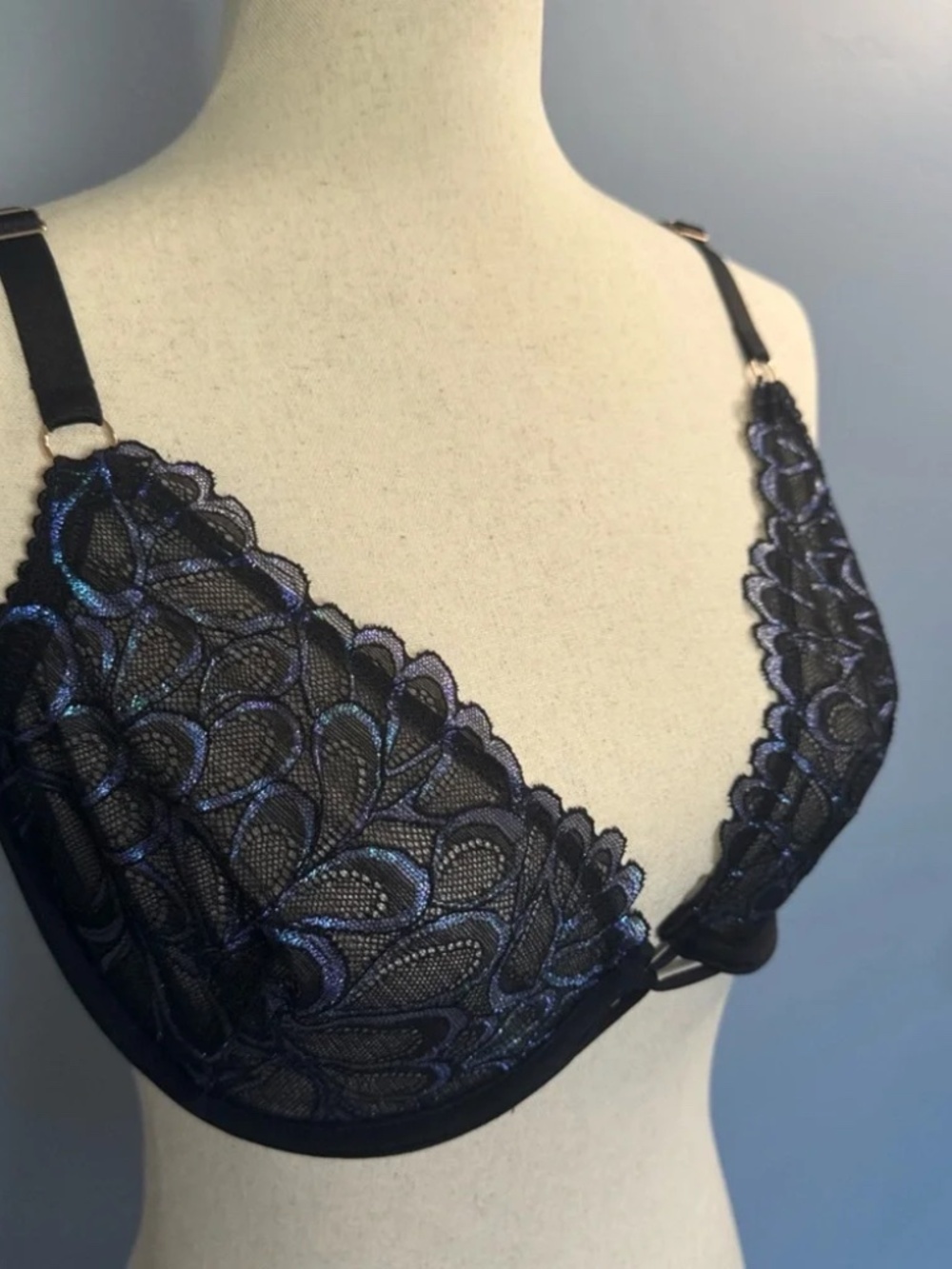 Savage X Fenty Not Sorry Demi Lace Bra 36DD Black Caviar - Picture 3 of 12